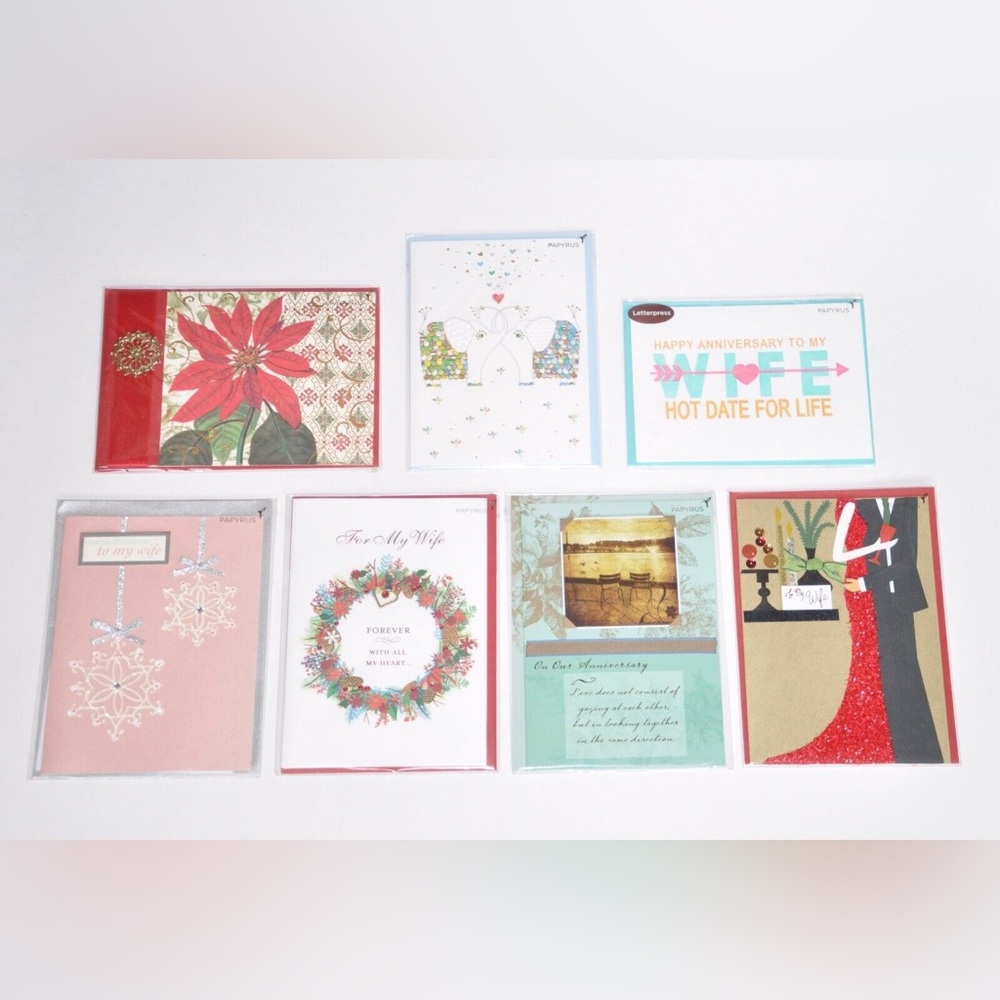 (7) Papyrus Lot Wife Greeting Cards Anniversary Christmas Sealed New